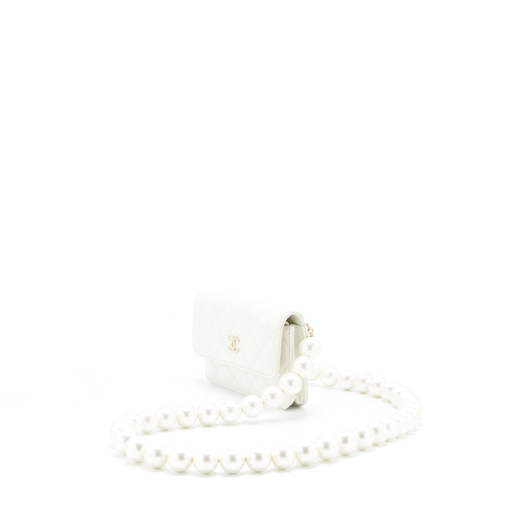 CHANEL GRANT PEARL CRUSH MINI CROSSBODY BAG LAMBSKIN WHITE LGHW
