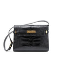 SAINT LAURENT MANHATTAN SHOULDER BAG CROCODILE-EMBOSSED BLACK GHW