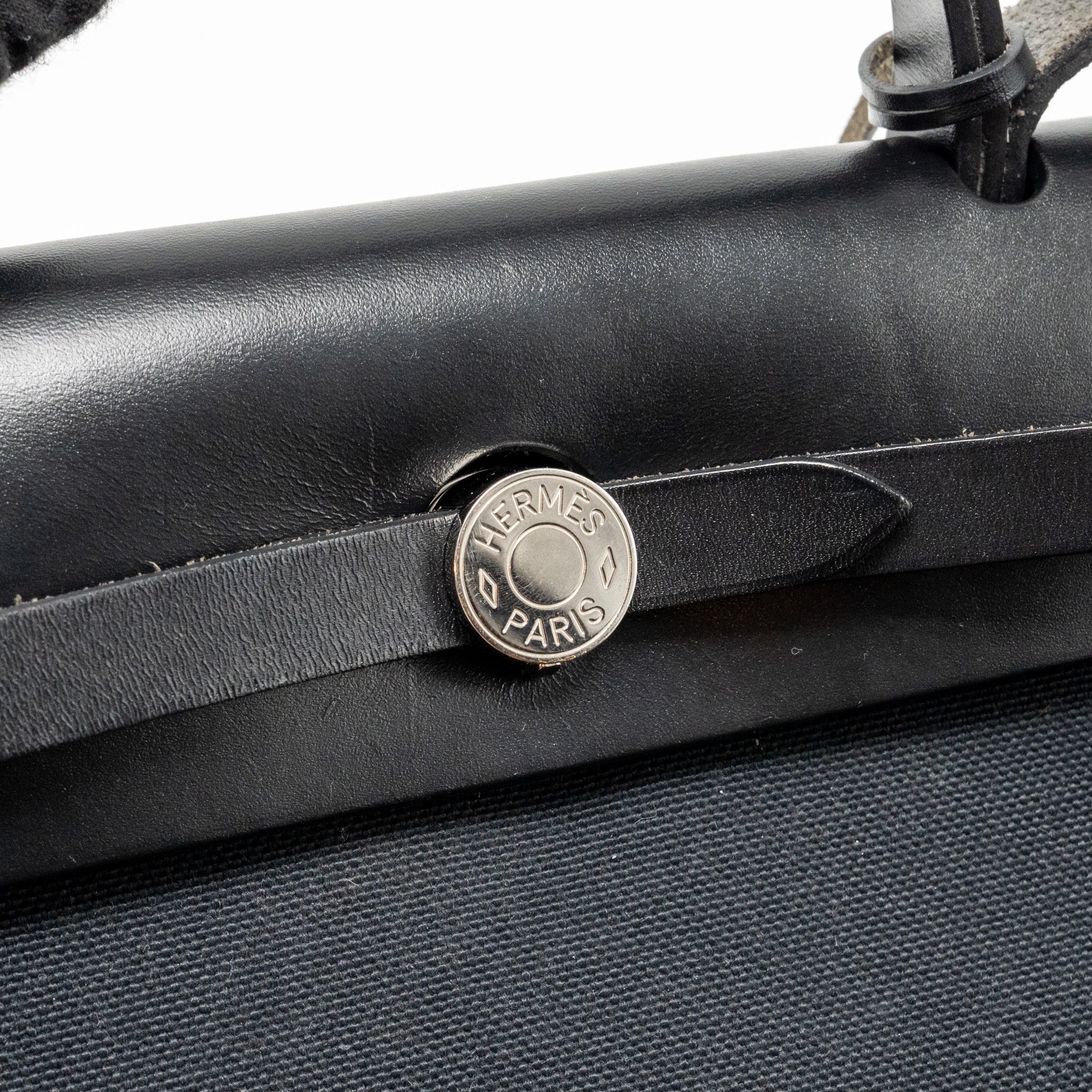 HERMES HERBAG 31 ZIP BAG CANVAS/ HUNTER LEATHER BLACK SHW