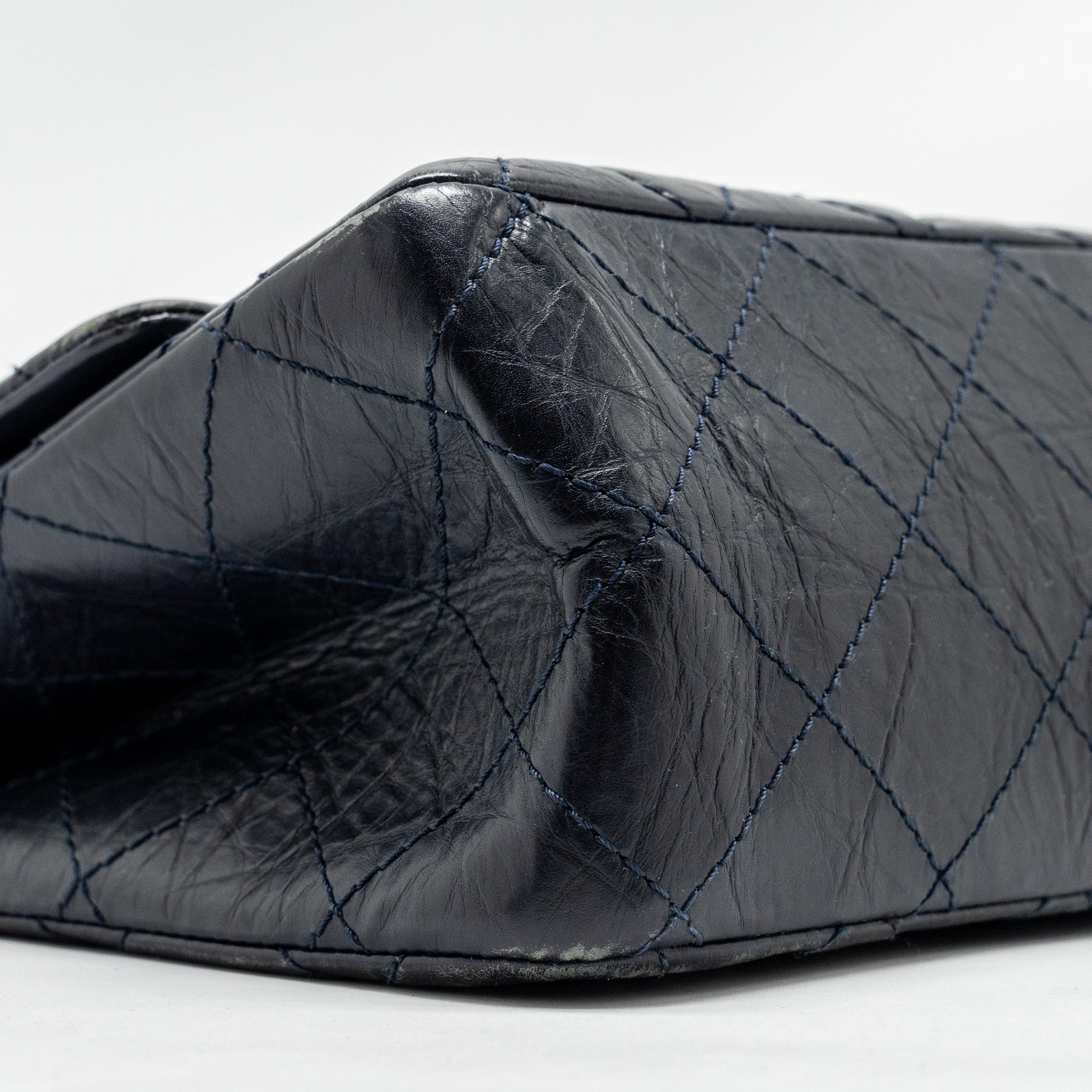 CHANEL MAXI 2.55 REISSUE FLAP BAG AGED CALFSKIN DARK BLUE RUTHENIUM HARDWARE