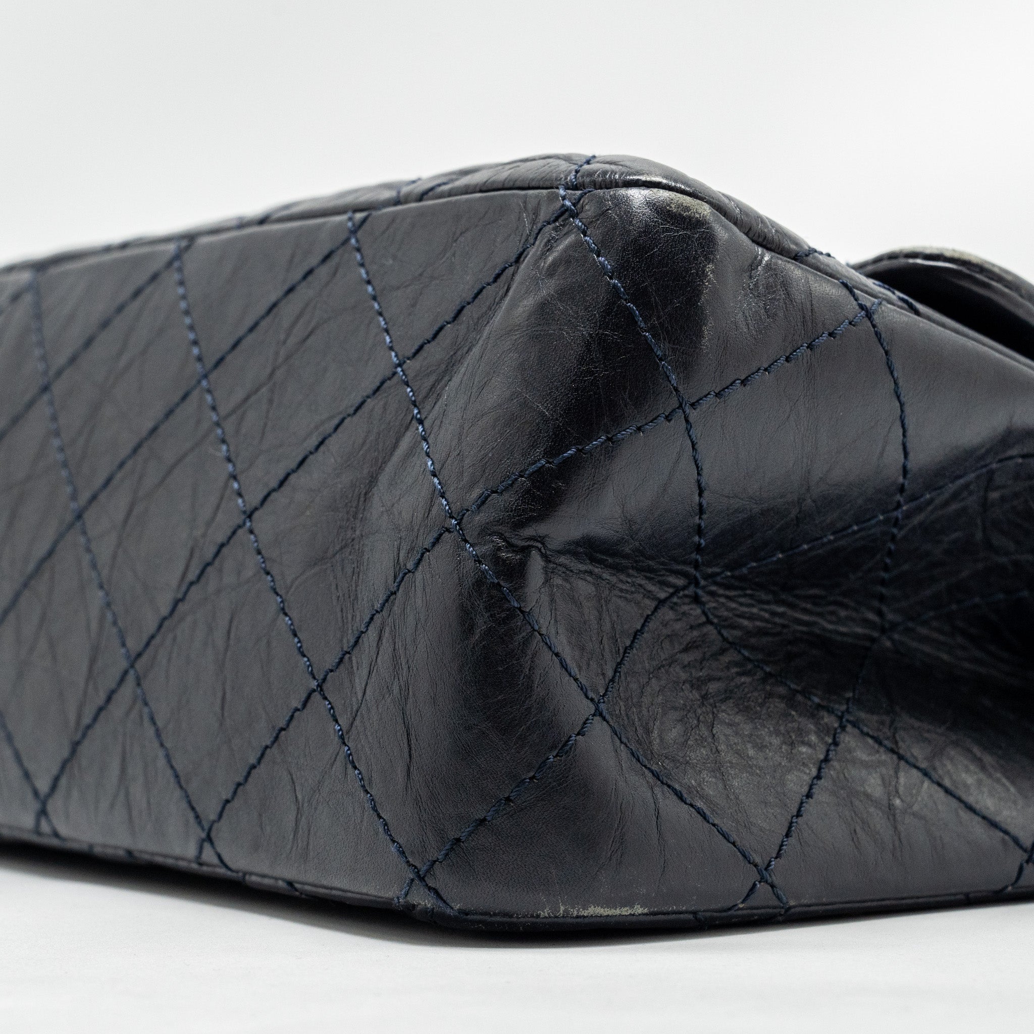 CHANEL MAXI 2.55 REISSUE FLAP BAG AGED CALFSKIN DARK BLUE RUTHENIUM HARDWARE