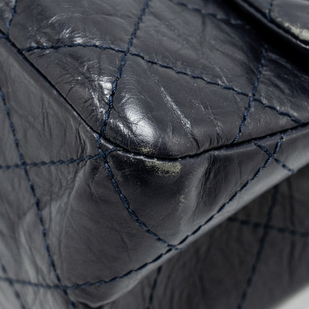 CHANEL MAXI 2.55 REISSUE FLAP BAG AGED CALFSKIN DARK BLUE RUTHENIUM HARDWARE