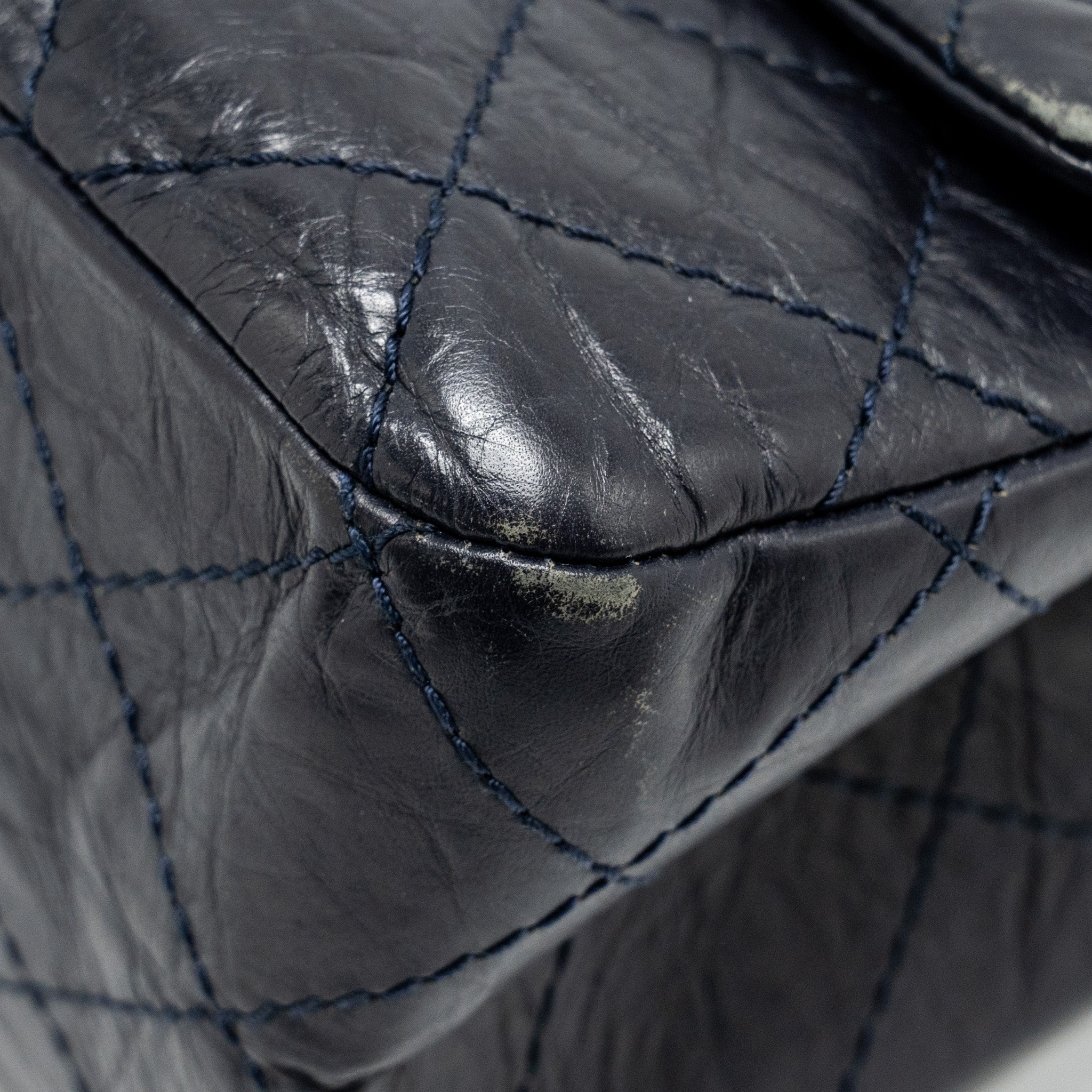 CHANEL MAXI 2.55 REISSUE FLAP BAG AGED CALFSKIN DARK BLUE RUTHENIUM HARDWARE