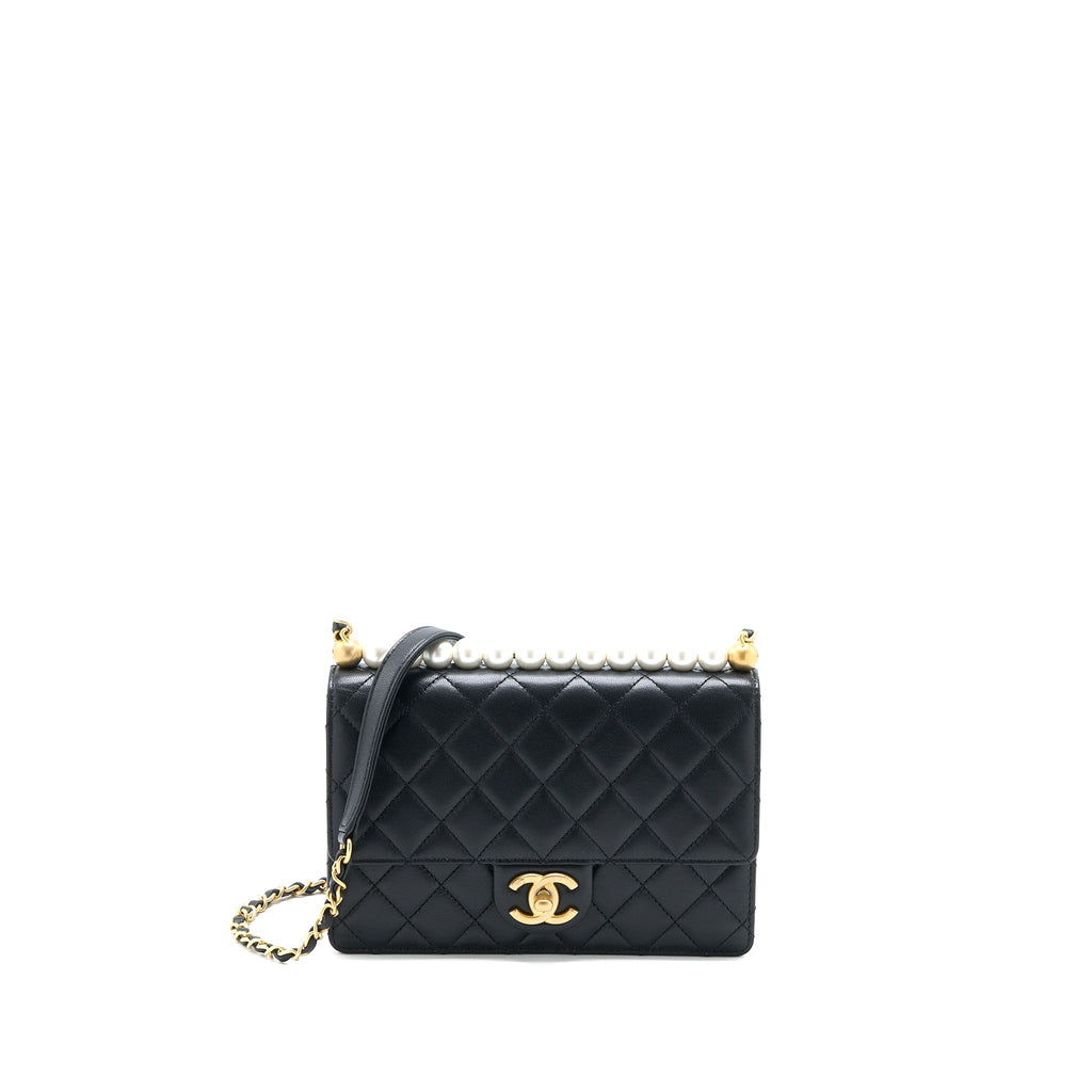 CHANEL 20C PEARL FLAP BAG GOATSKIN BLACK GHW