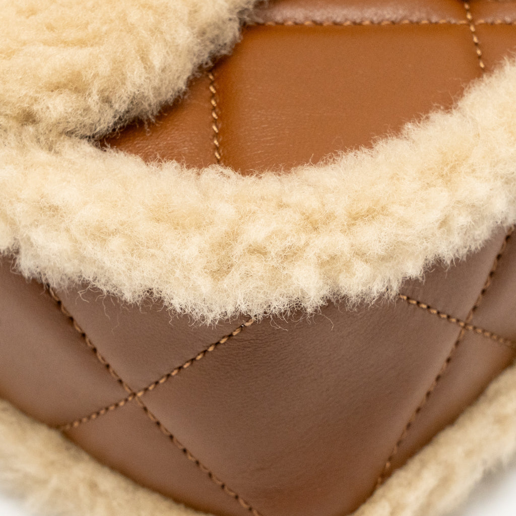 CHANEL MINI SHEARLING FLAP BAG LAMBSKIN DARK BROWN GHW (MICROCHIP)