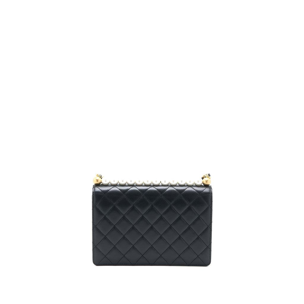 CHANEL 20C PEARL FLAP BAG GOATSKIN BLACK GHW