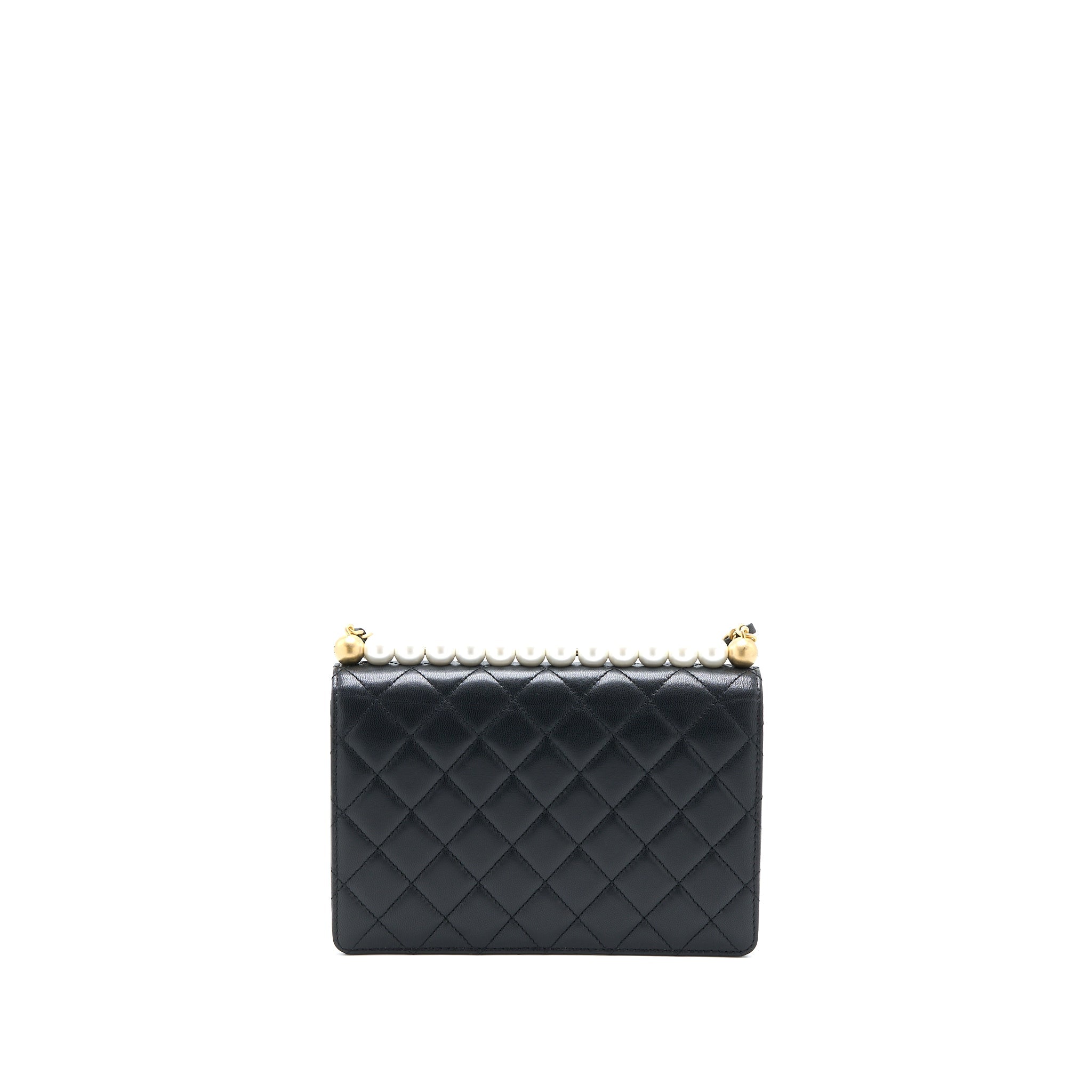CHANEL 20C PEARL FLAP BAG GOATSKIN BLACK GHW