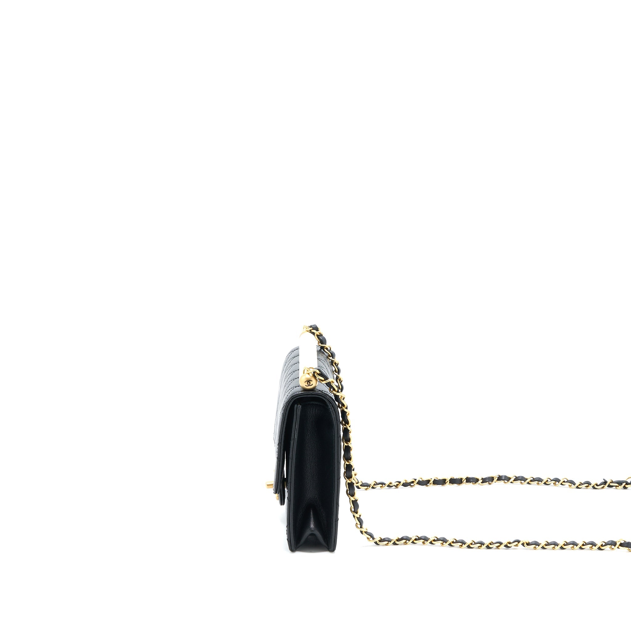 CHANEL 20C PEARL FLAP BAG GOATSKIN BLACK GHW