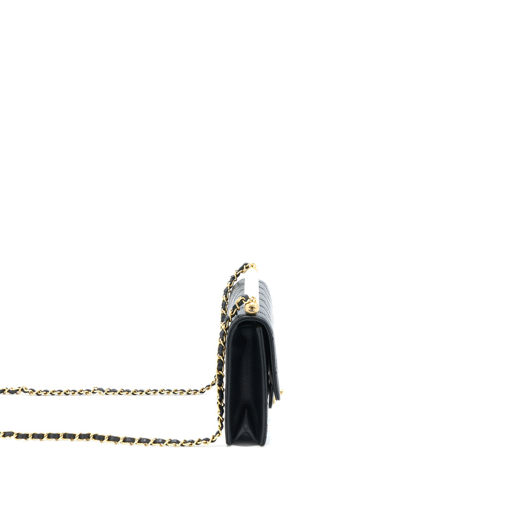 CHANEL 20C PEARL FLAP BAG GOATSKIN BLACK GHW