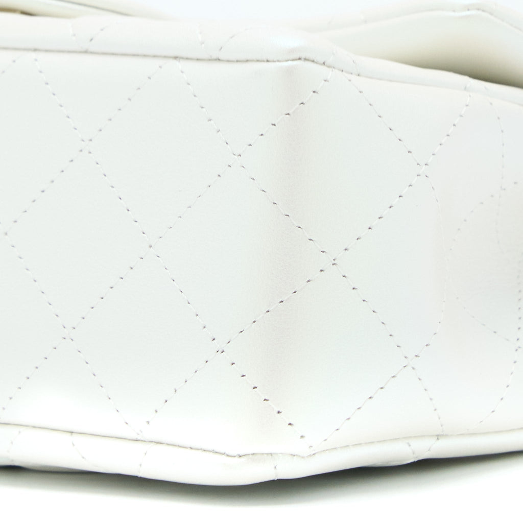 CHANEL CLASSIC MINI RECTANGULAR FLAP BAG CALFSKIN IRIDESCENT WHITE LGHW