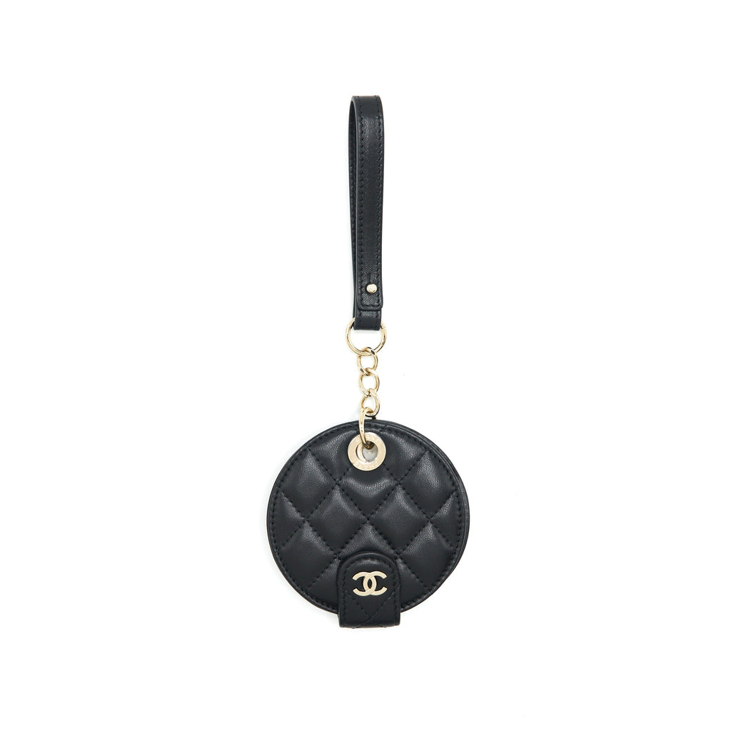 CHANEL QUILTED LUGGAGE TAG LAMBSKIN BLACK LGHW