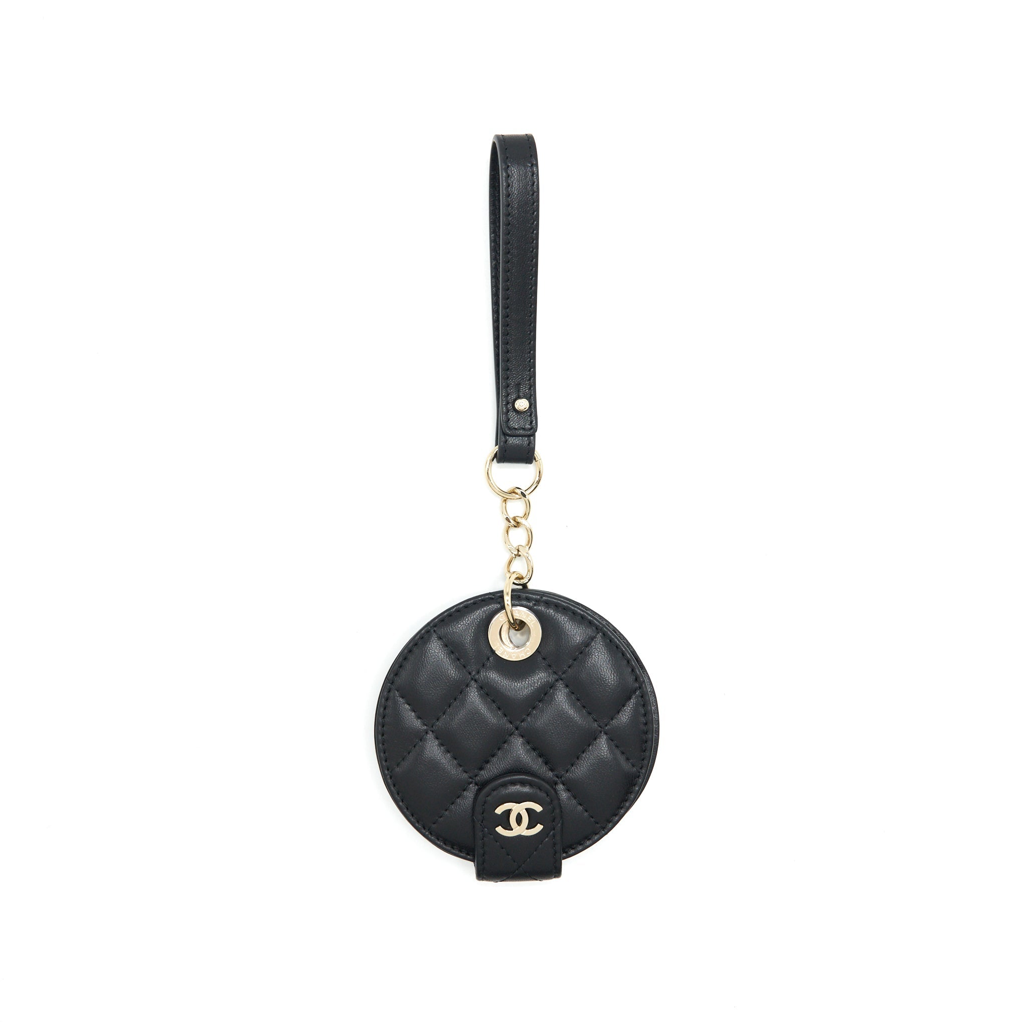 CHANEL QUILTED LUGGAGE TAG LAMBSKIN BLACK LGHW