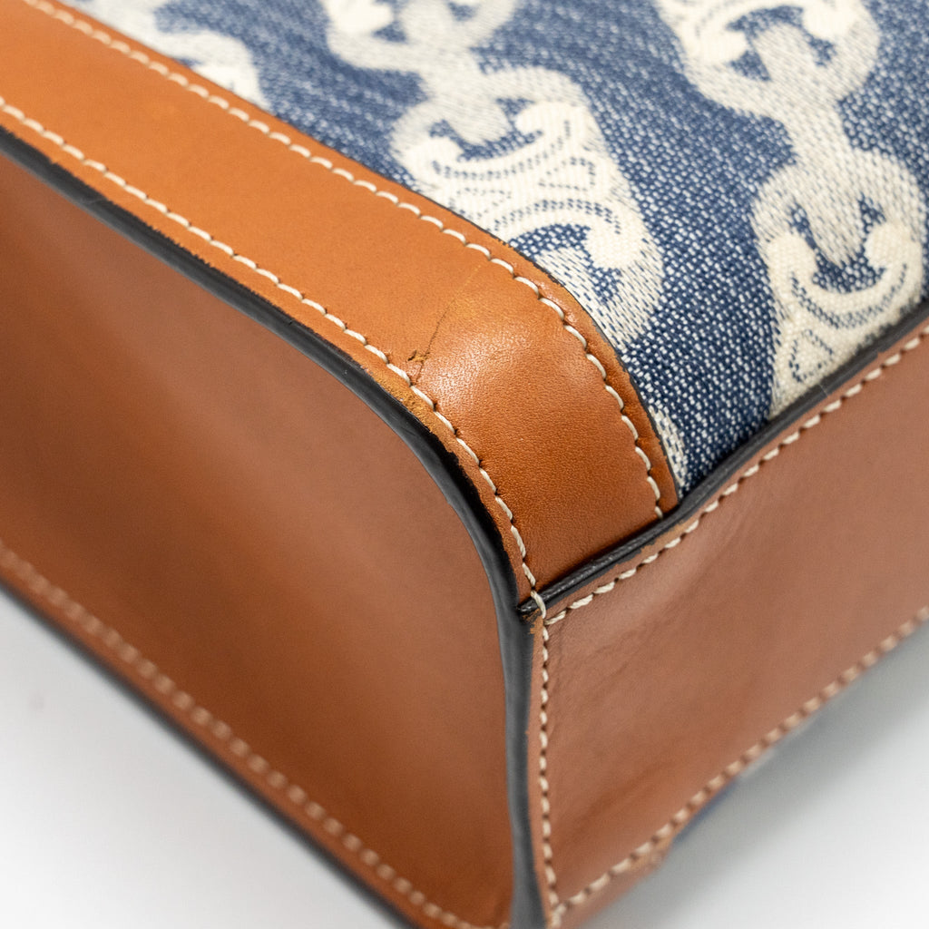 CELINE VERTICAL CABAS TOTE IN TRIOMPHE DENIM /LEATHER NAVY/TAN GHW