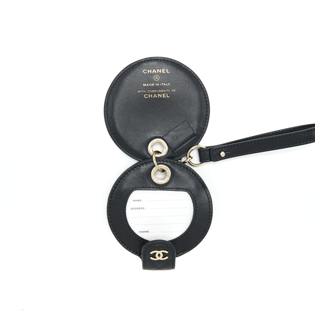 CHANEL QUILTED LUGGAGE TAG LAMBSKIN BLACK LGHW