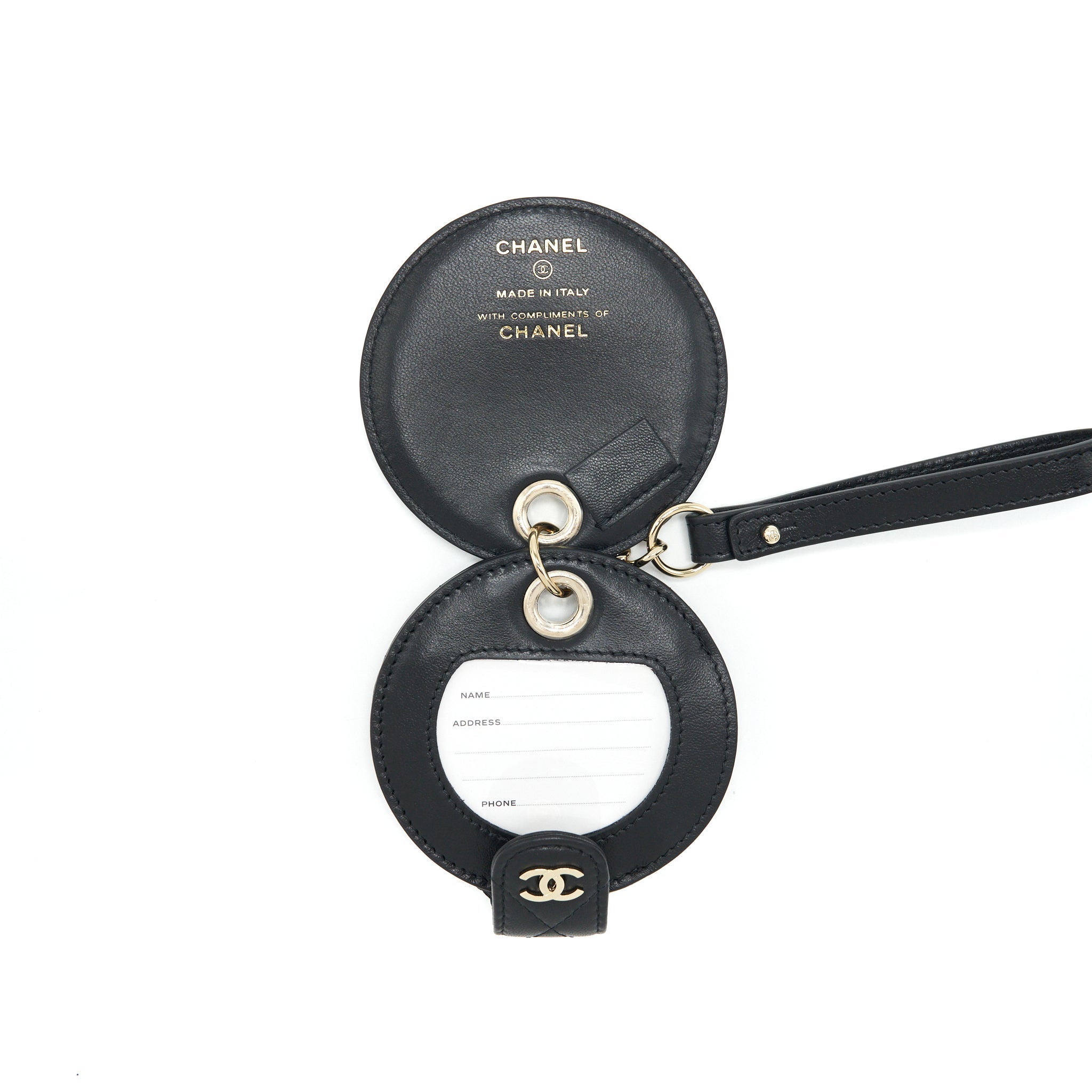 CHANEL QUILTED LUGGAGE TAG LAMBSKIN BLACK LGHW