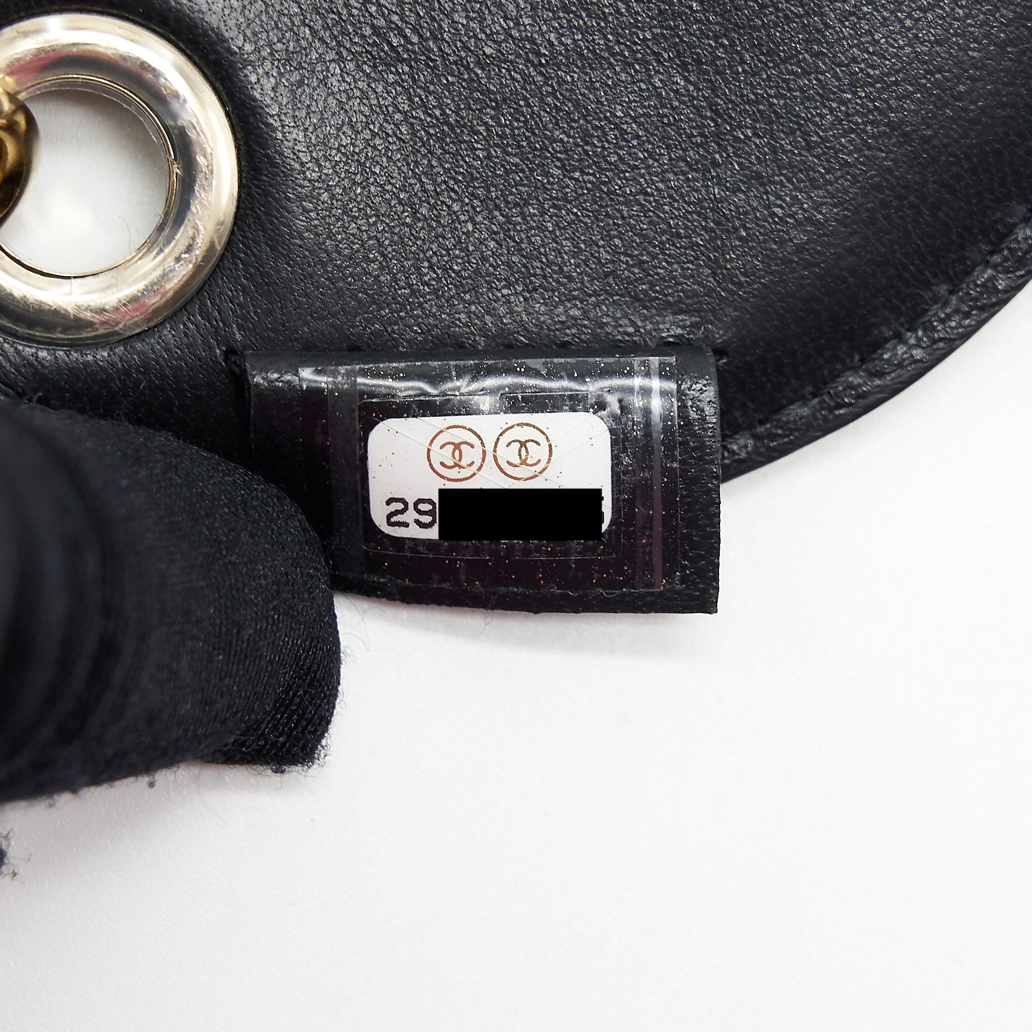 CHANEL QUILTED LUGGAGE TAG LAMBSKIN BLACK LGHW