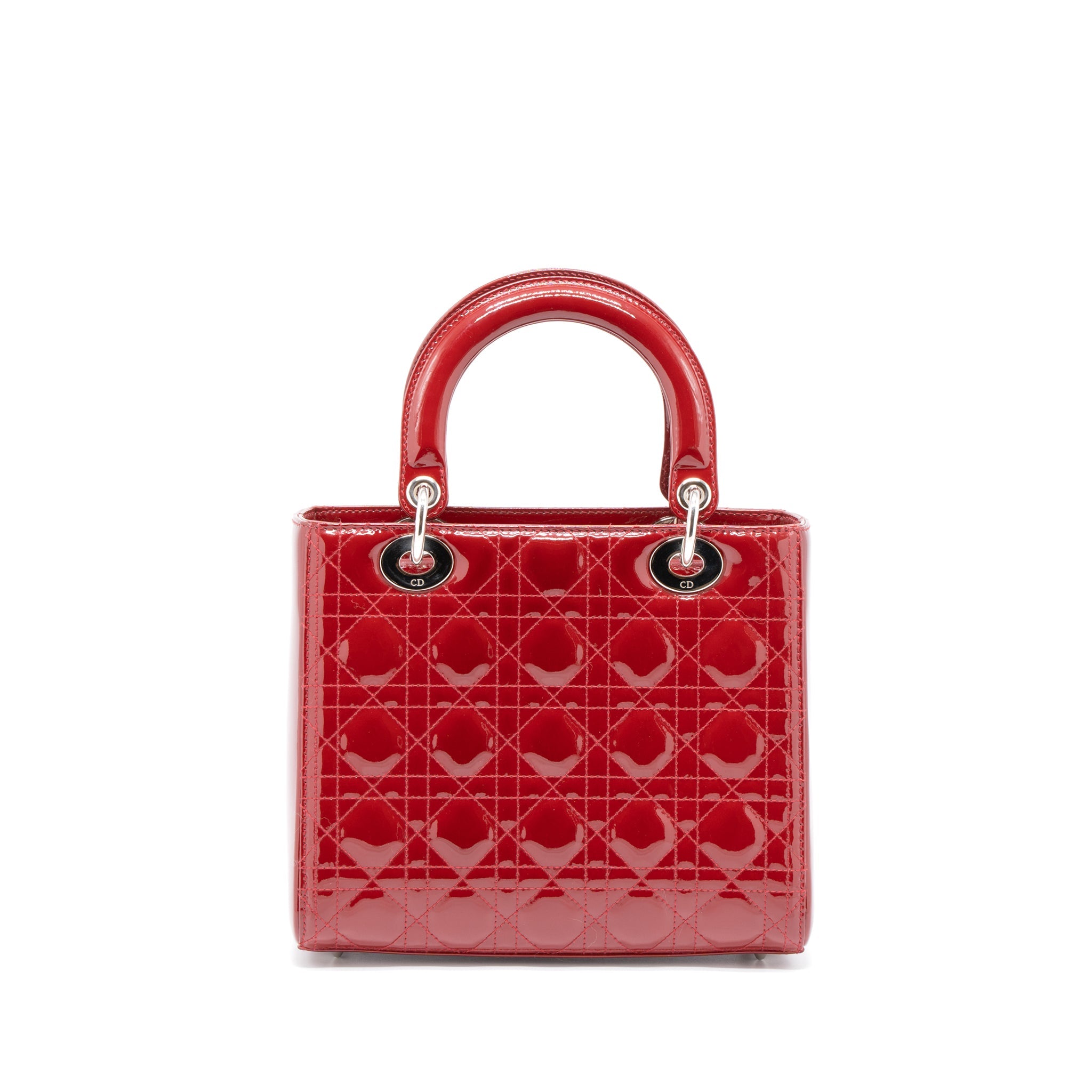 DIOR MEDIUM LADY DIOR PATENT LEATHER RED SHW