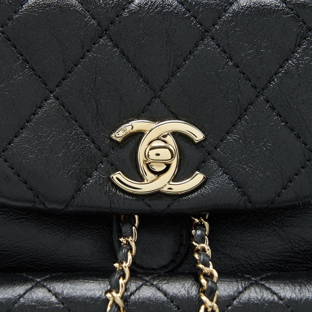 CHANEL 22C MINI DUMA BACKPACK CALFSKIN BLACK LGHW (MICROCHIP)