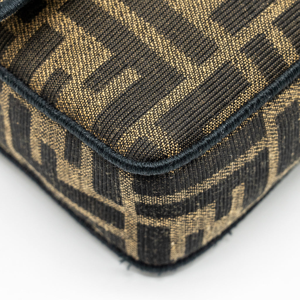 FENDI MINI BAGUETTE BAG FF JACQUARD FABRIC BROWN GHW