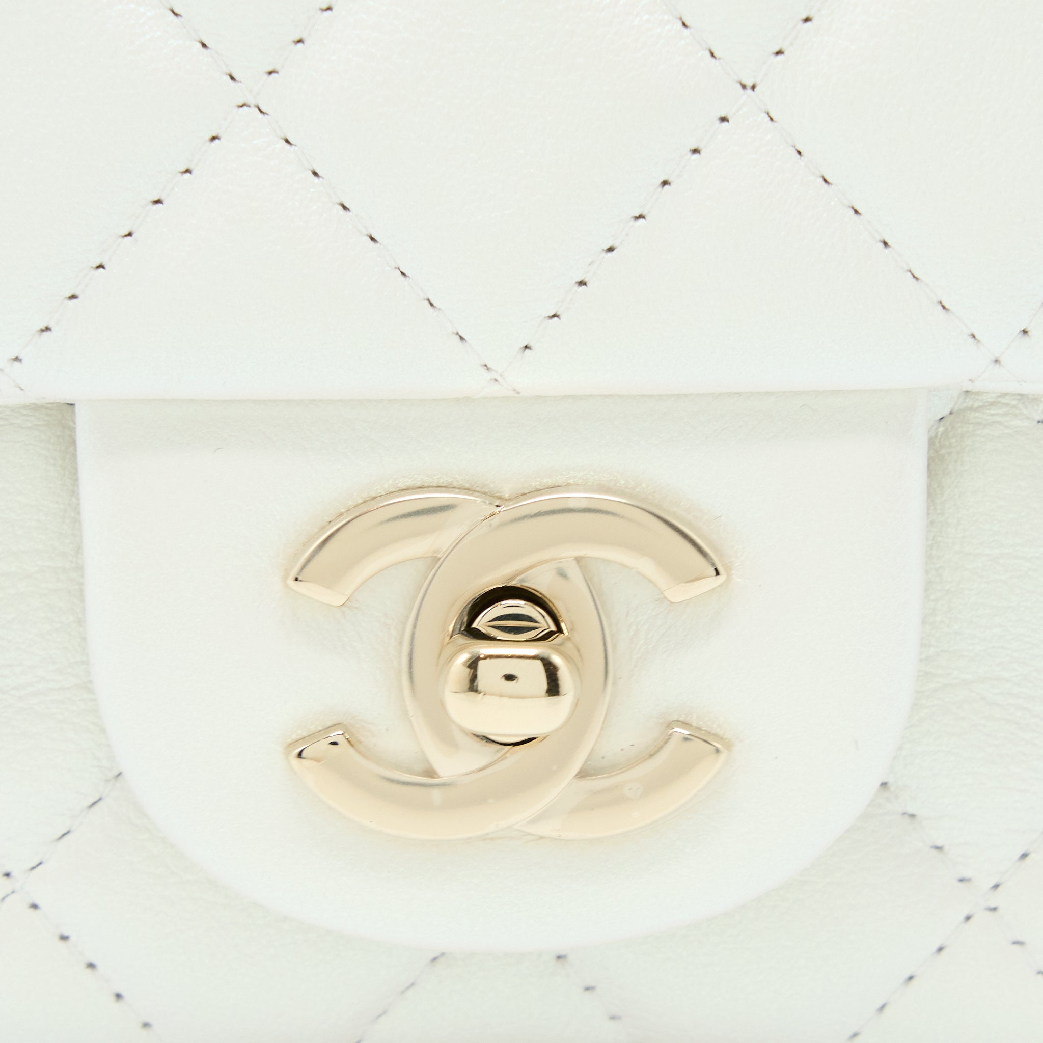 CHANEL CLASSIC MINI RECTANGULAR FLAP BAG CALFSKIN IRIDESCENT WHITE LGHW
