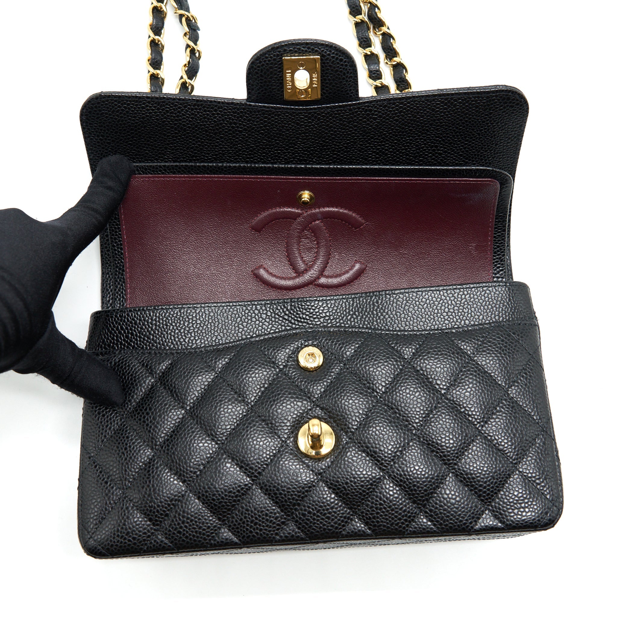 CHANEL SMALL CLASSIC DOUBLE FLAP CAVIAR BLACK GHW