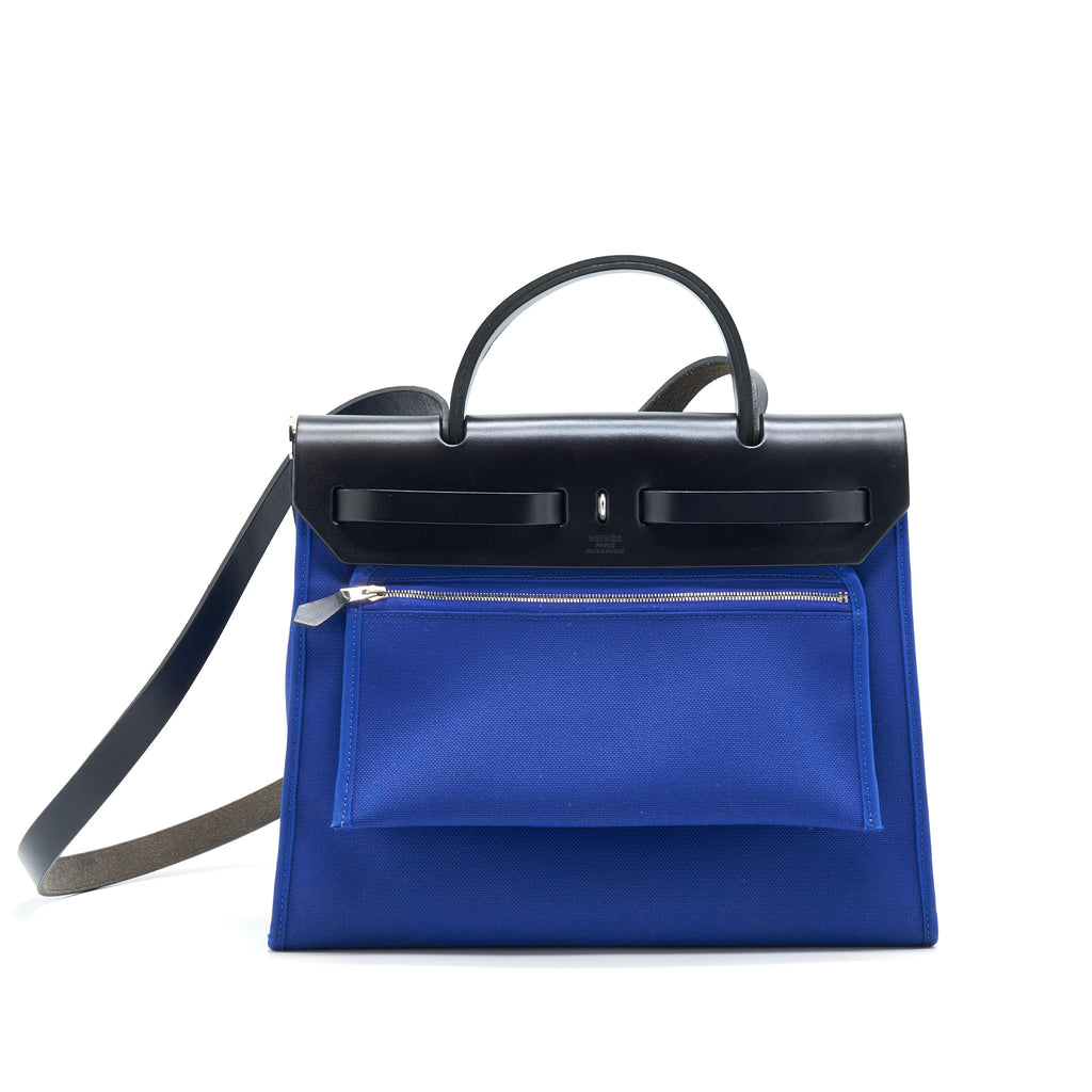 HERMES HERBAG ZIP 31 BAG BLUE ELECTRIQUE / BLACK SHW