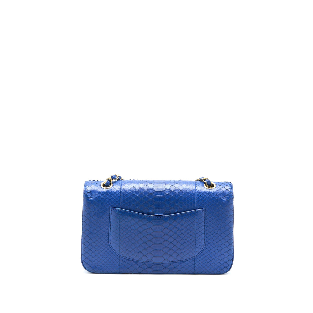 CHANEL MEDIUM CLASSIC DOUBLE FLAP BAG PYTHON BLUE GHW