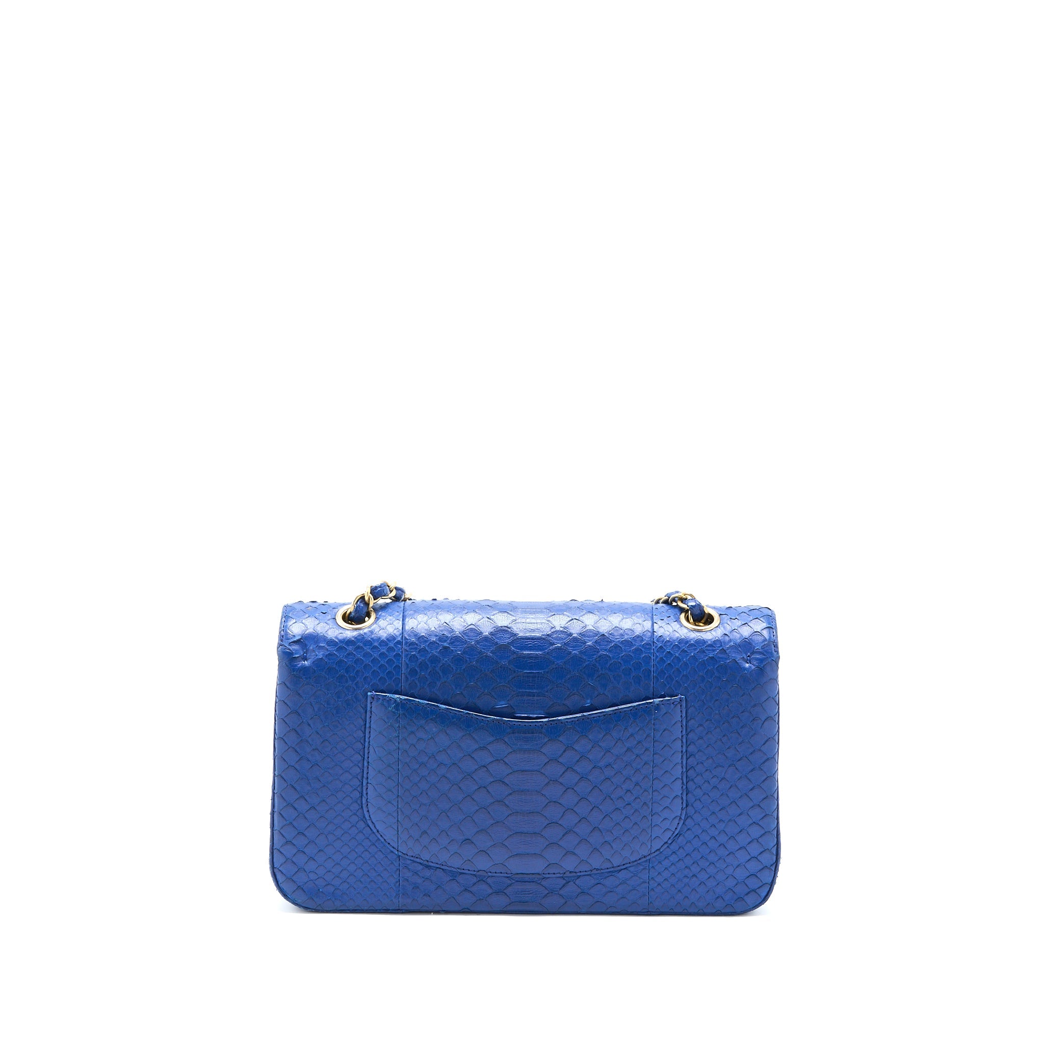 CHANEL MEDIUM CLASSIC DOUBLE FLAP BAG PYTHON BLUE GHW