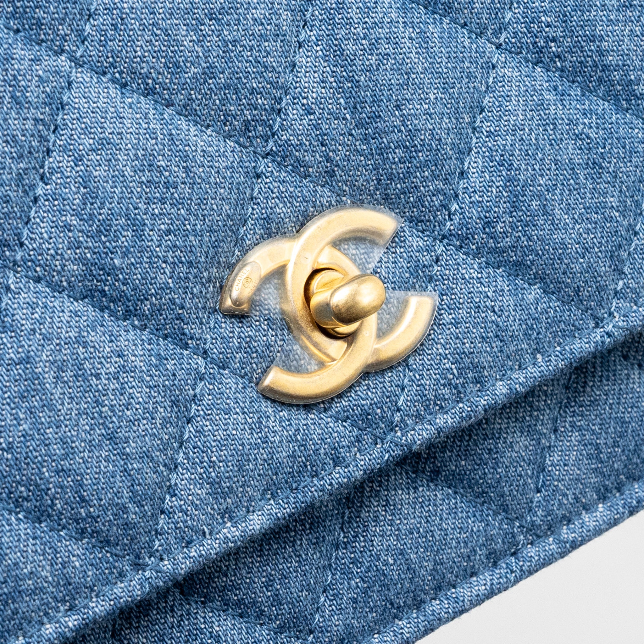 CHANEL PEARL CRUSH WALLET ON CHAIN DENIM BLUE GHW (MICROCHIP)