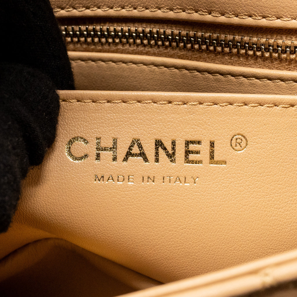 CHANEL PEARL CRUSH MINI RECTANGULAR FLAP BAG LAMBSKIN BEIGE GHW (MICROCHIP)