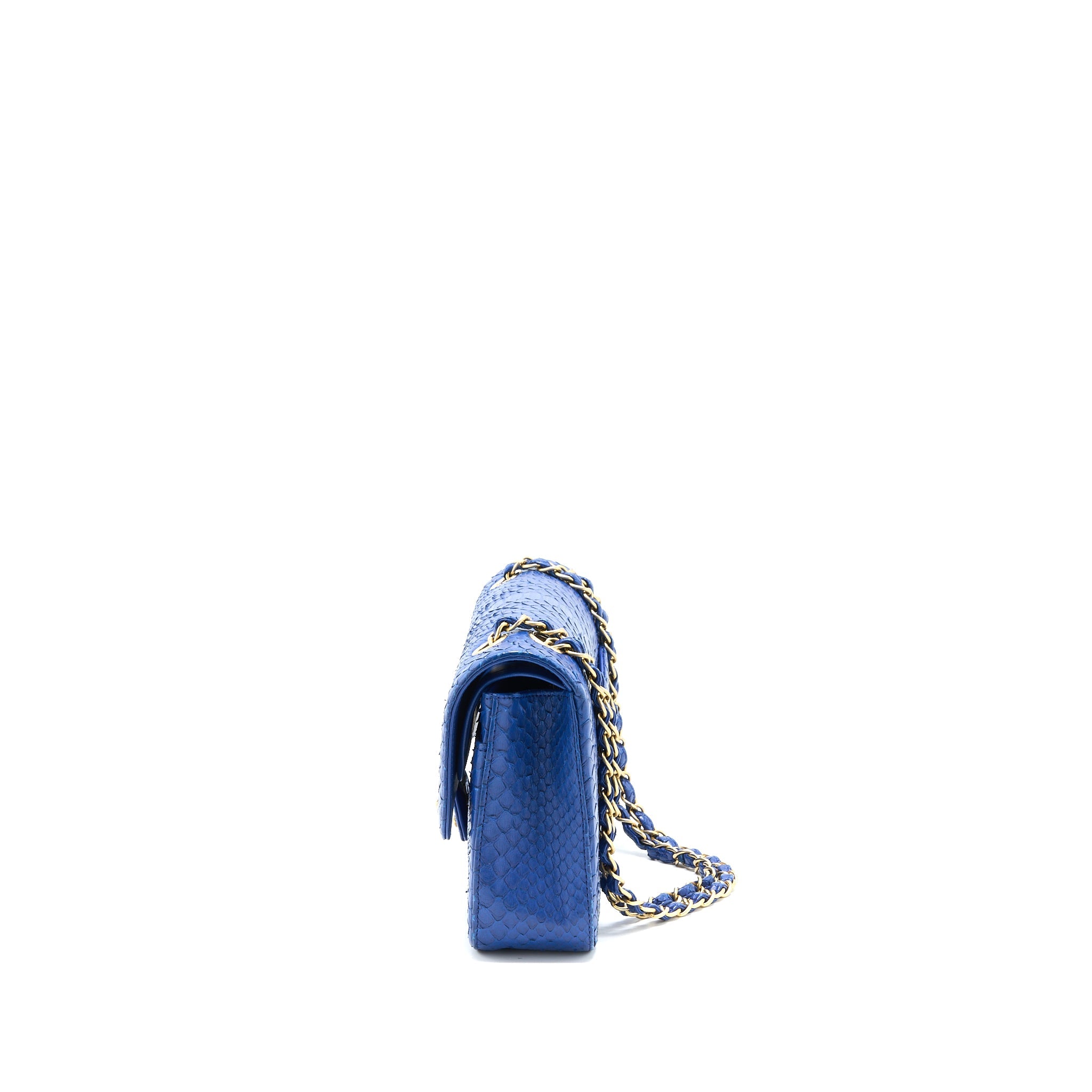 CHANEL MEDIUM CLASSIC DOUBLE FLAP BAG PYTHON BLUE GHW