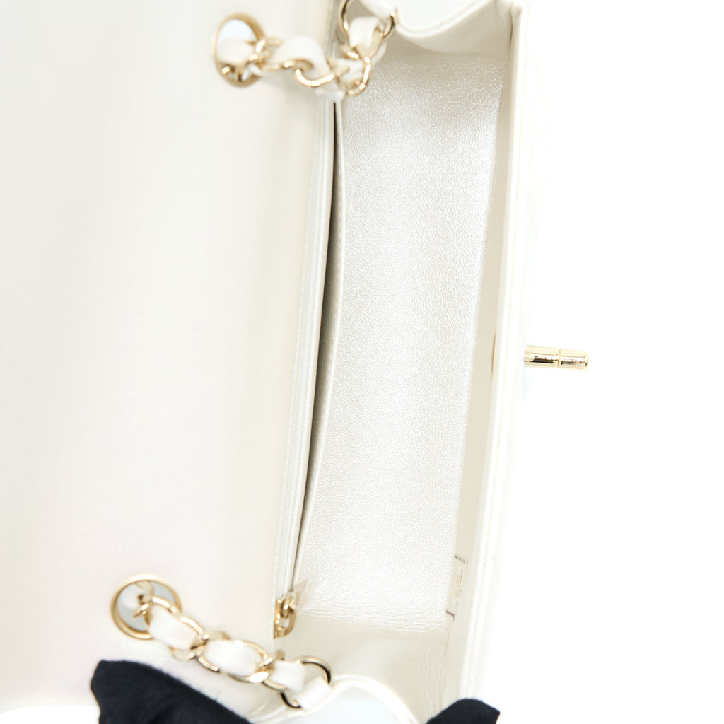 CHANEL CLASSIC MINI RECTANGULAR FLAP BAG CALFSKIN IRIDESCENT WHITE LGHW
