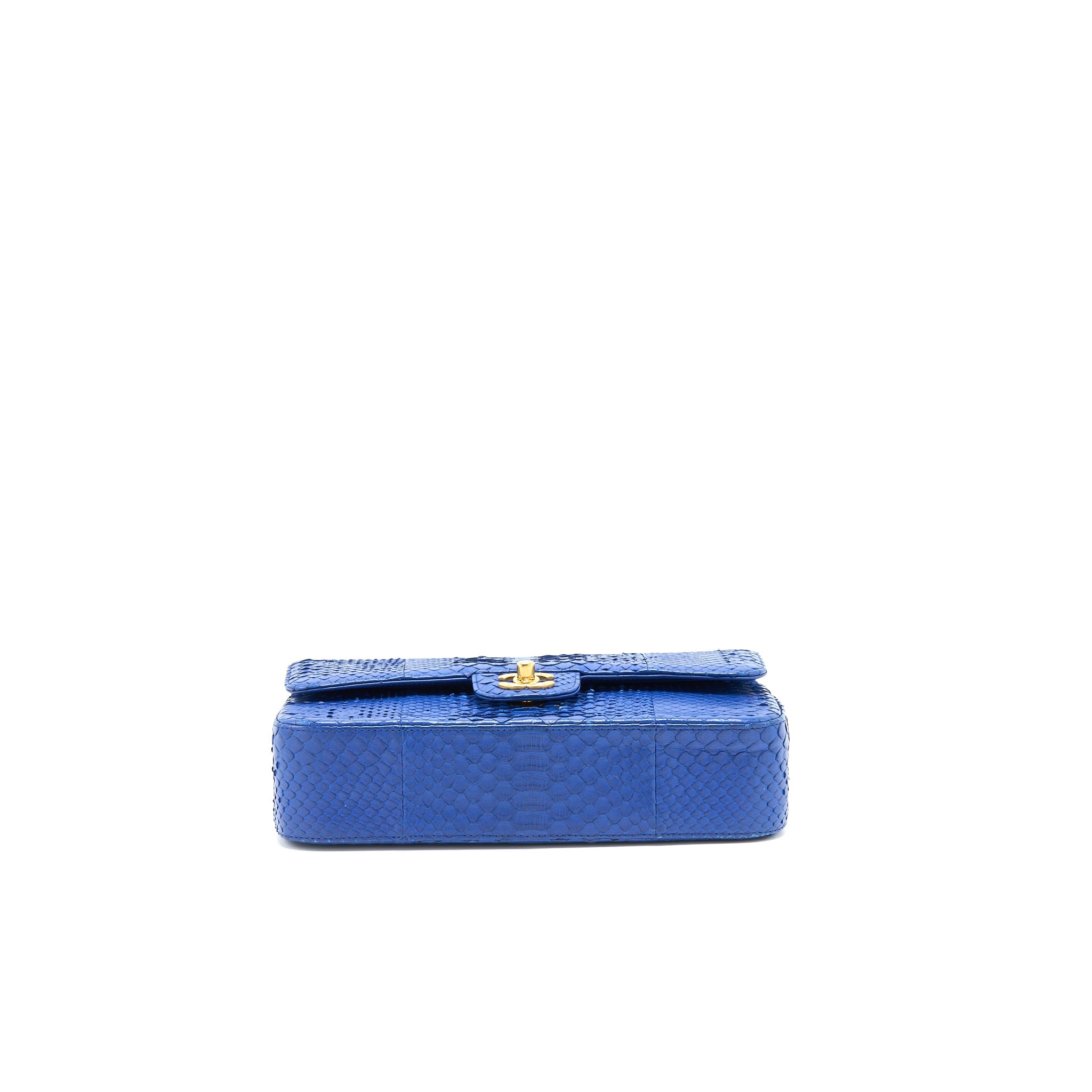 CHANEL MEDIUM CLASSIC DOUBLE FLAP BAG PYTHON BLUE GHW