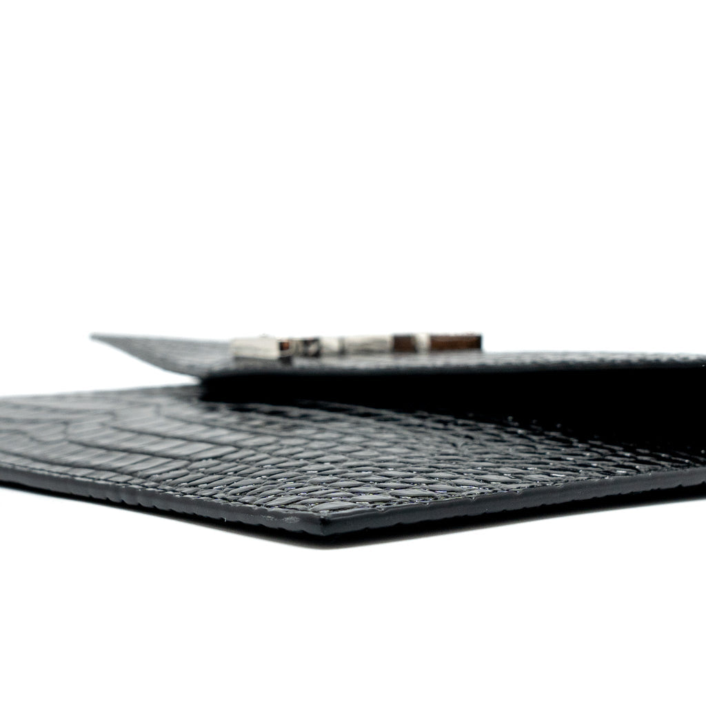 SAINT LAURENT/YSL UPTOWN POUCH CROC-EMBOSSED CALFSKIN BLACK SHW