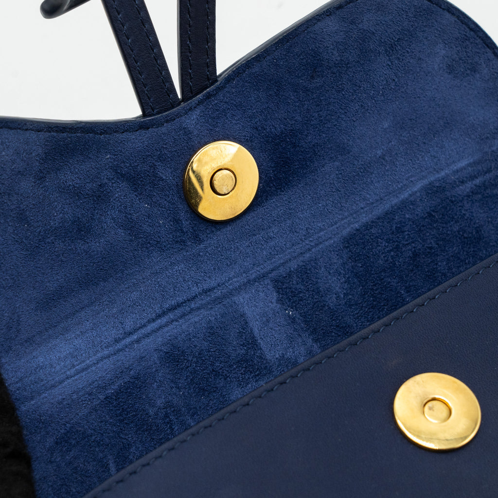 DIOR SADDLE BELT POUCH CALFSKIN BLUE WITH BLUE HARDWARE