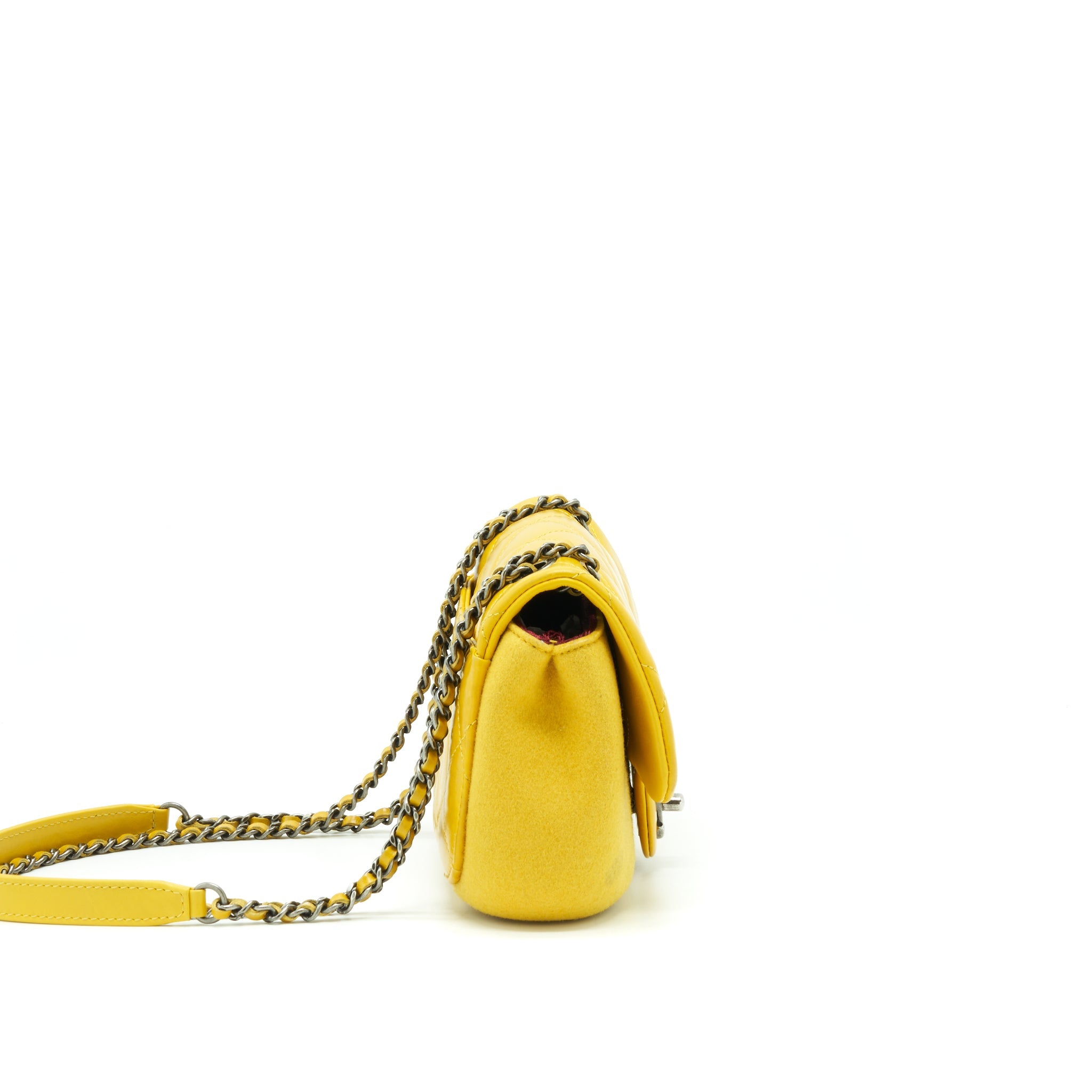 CHANEL SEASONAL LIMITED FLAP BAG LEATHER AND FABRIC YELLOW WITH RUTHENIUM HARDWARE