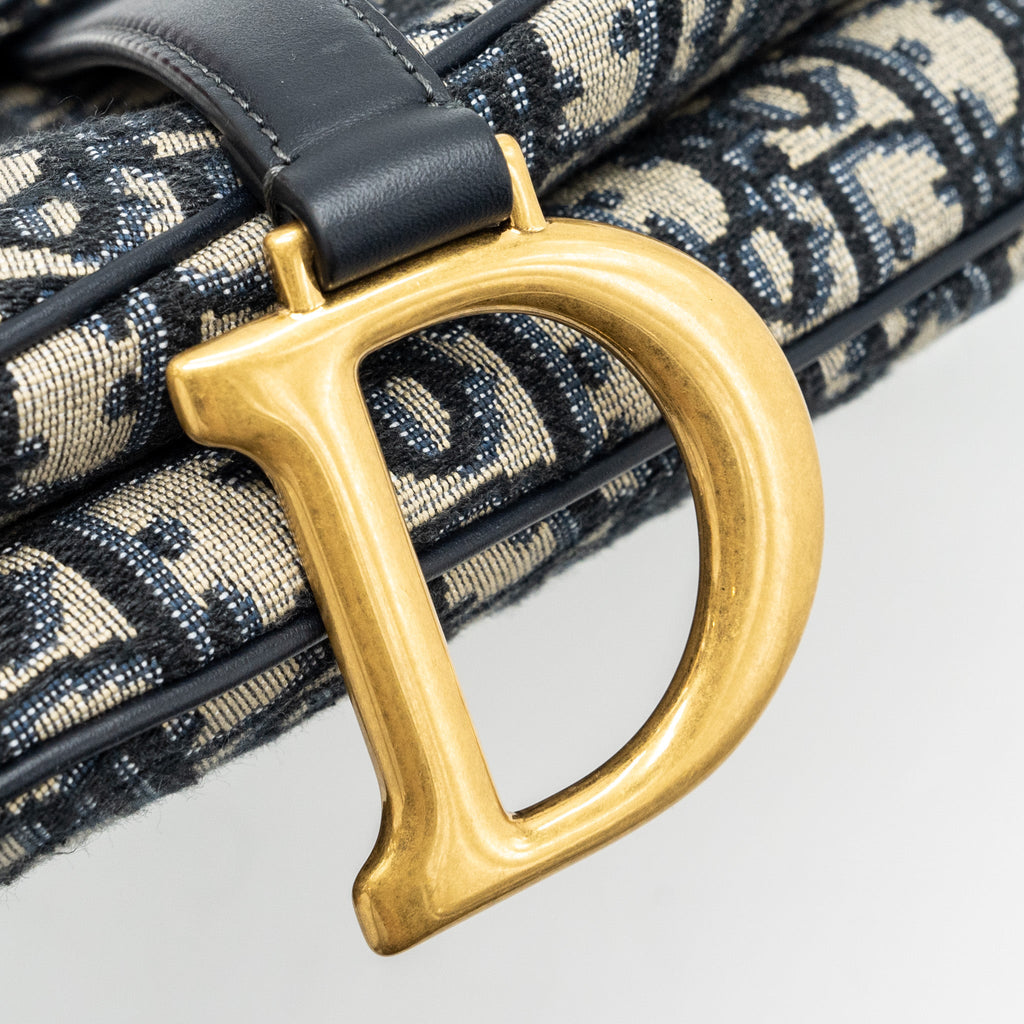 DIOR MEDIUM SADDLE BAG BLUE OBLIQUE JACQUARD CANVAS GHW