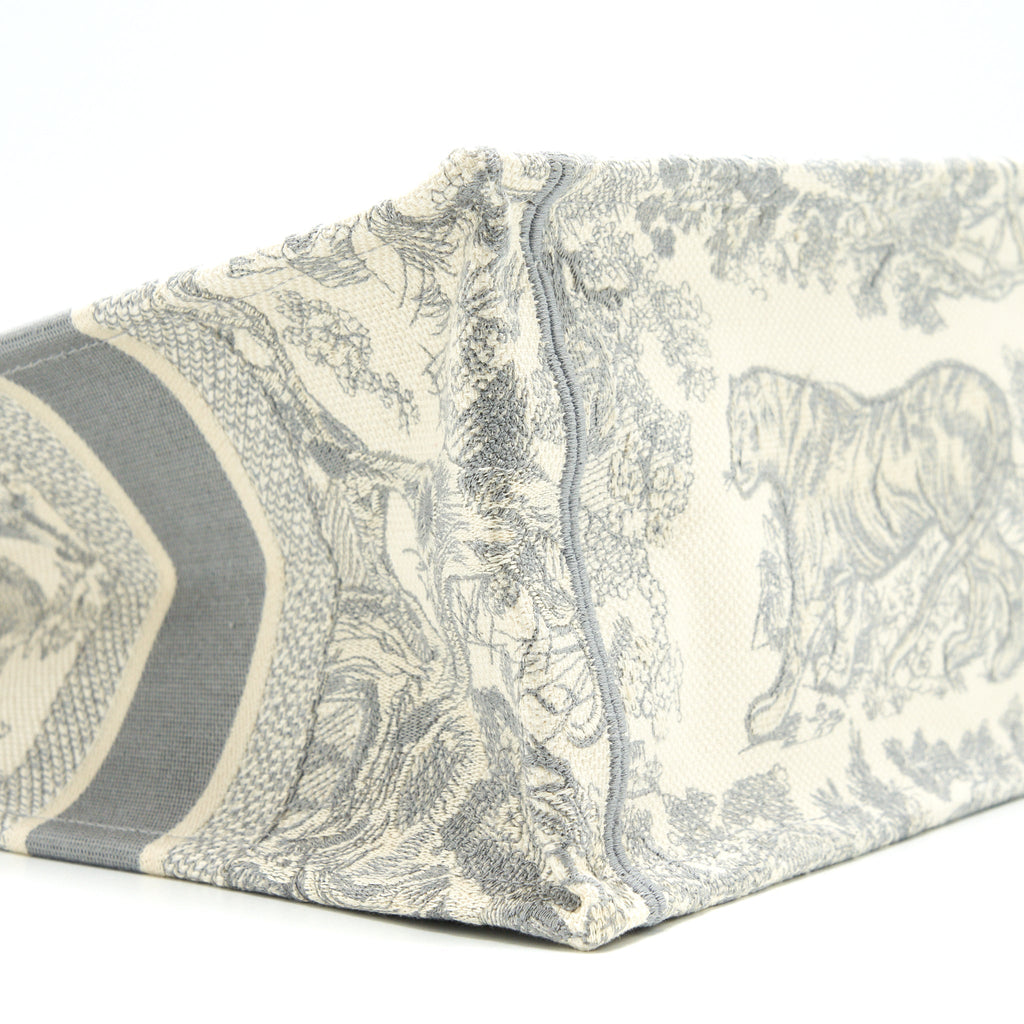 DIOR SMALL BOOK TOTE TOILE DE JOUY EMBROIDERY GREY