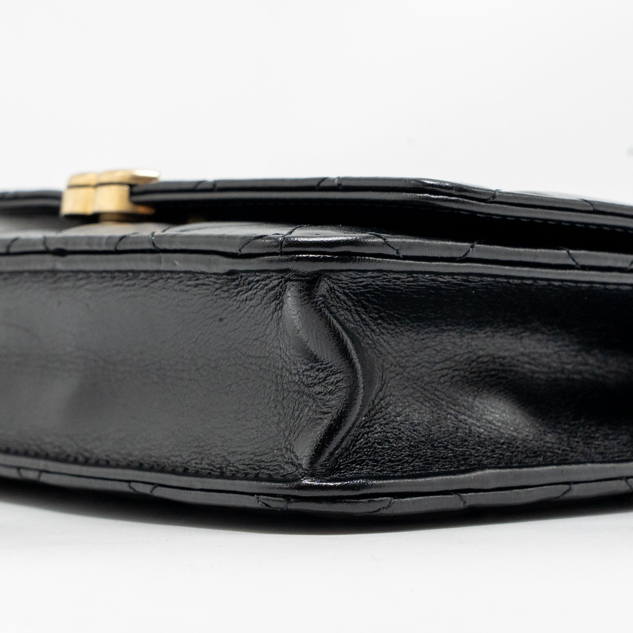 CHANEL GOLD CRUSH WALLET ON CHAIN CALFSKIN BLACK GHW (MICROCHIP)