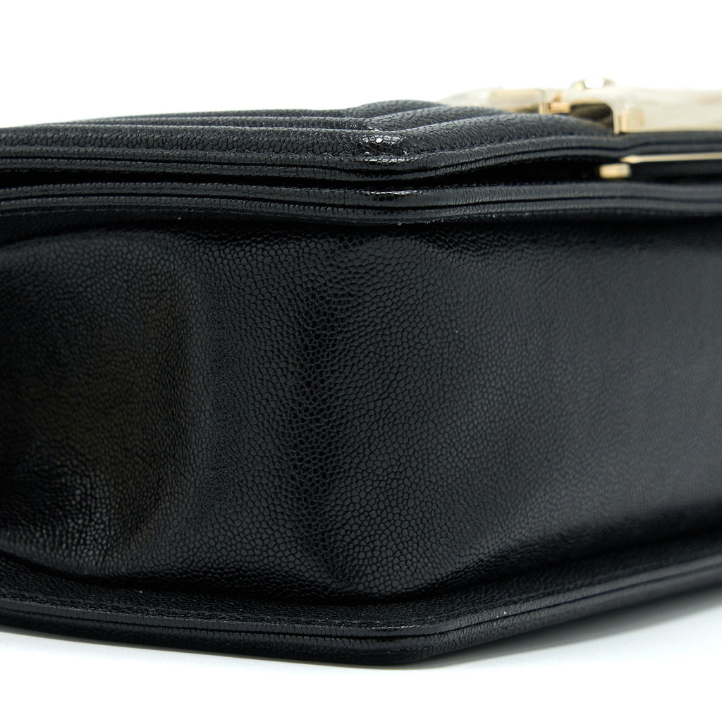CHANEL SMALL BOY BAG CHEVRON CAVIAR BLACK LGHW