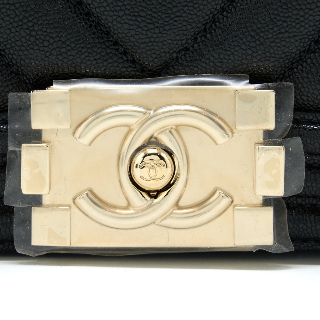 CHANEL SMALL BOY BAG CHEVRON CAVIAR BLACK LGHW