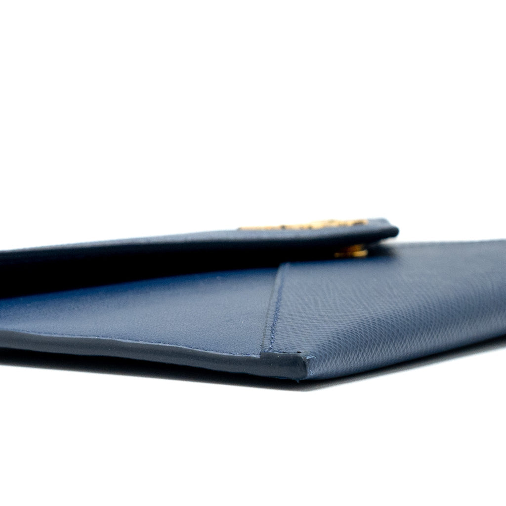 PRADA SAFFIANO CLUTCH CALFSKIN BLUE GHW