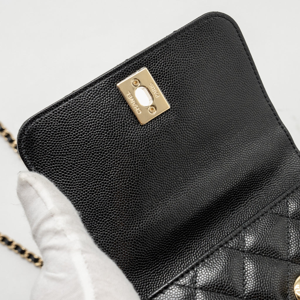 CHANEL COCO HANDLE CLUTCH WITH CHAIN CAVIAR BLACK LGHW (MICROCHIP)