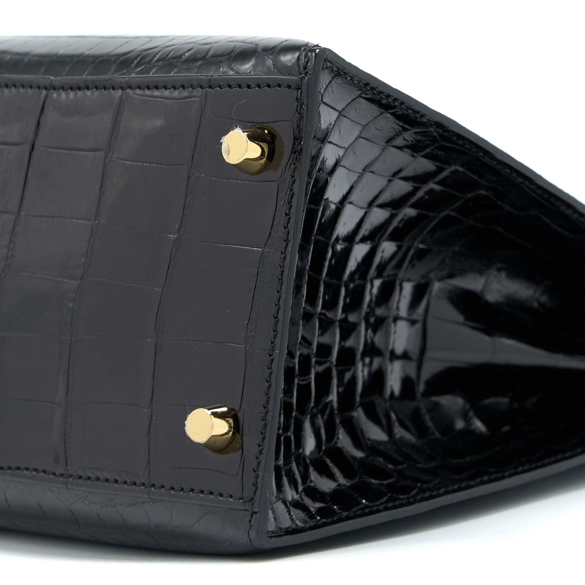HERMES KELLY 28 SELLIER SHINY NILOTICUS CROCODILE BLACK GHW
