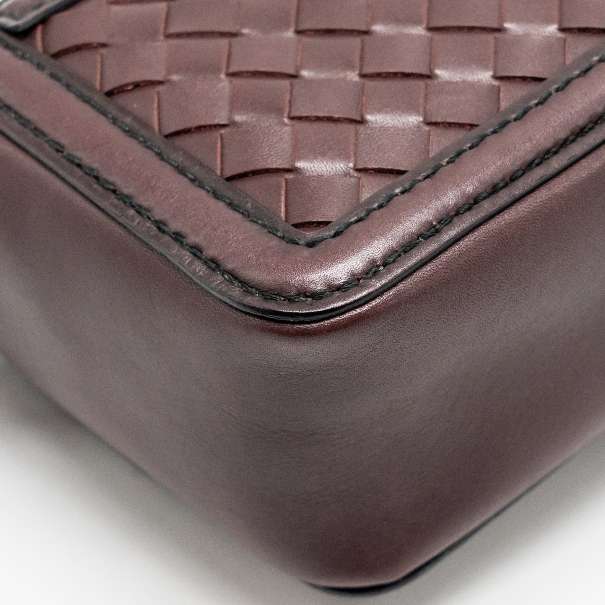 BOTTEGA VENETA MINI INTRECCIATO FLAP BAG LEATHER DARK BROWN WITH BLACK HARDWARE