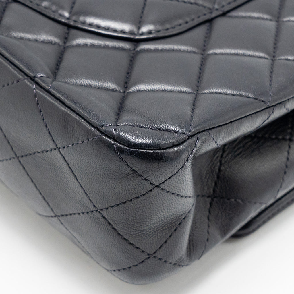 CHANEL MEDIUM CLASSIC DOUBLE FLAP BAG LAMBSKIN DARK BLUE SHW