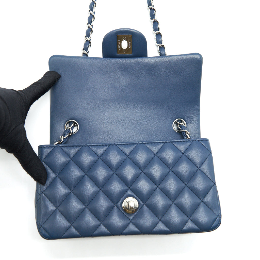 CHANEL MINI RECTANGULAR FLAP BAG LAMBSKIN BLUE SHW