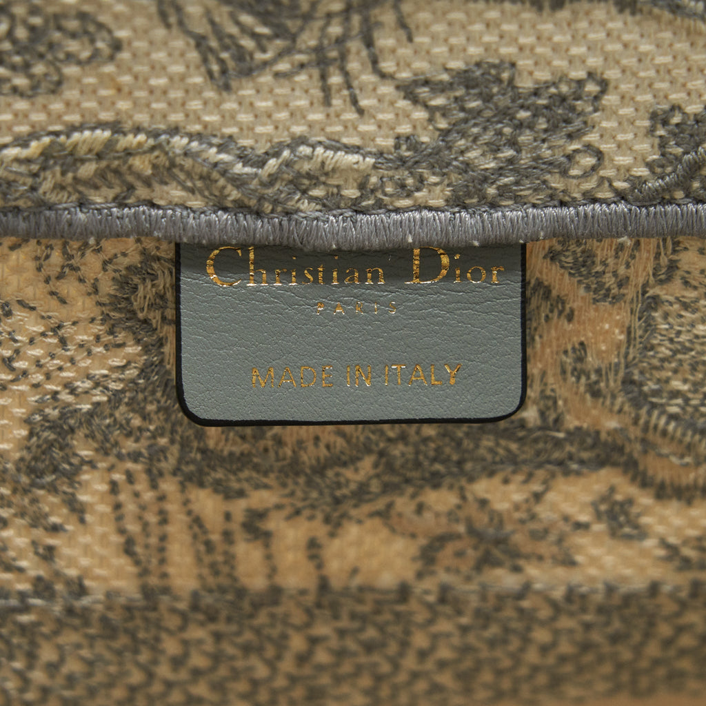 DIOR SMALL BOOK TOTE TOILE DE JOUY EMBROIDERY GREY