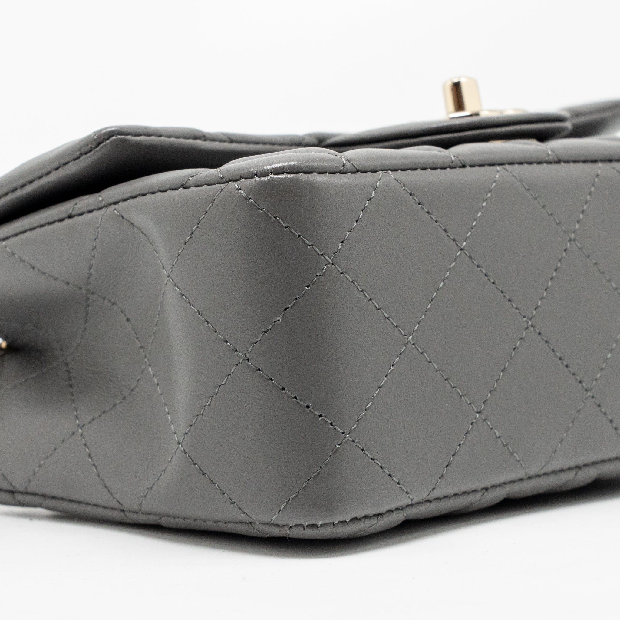 CHANEL MINI RECTANGULAR FLAP BAG LAMBSKIN GREY LGHW (MICROCHIP)
