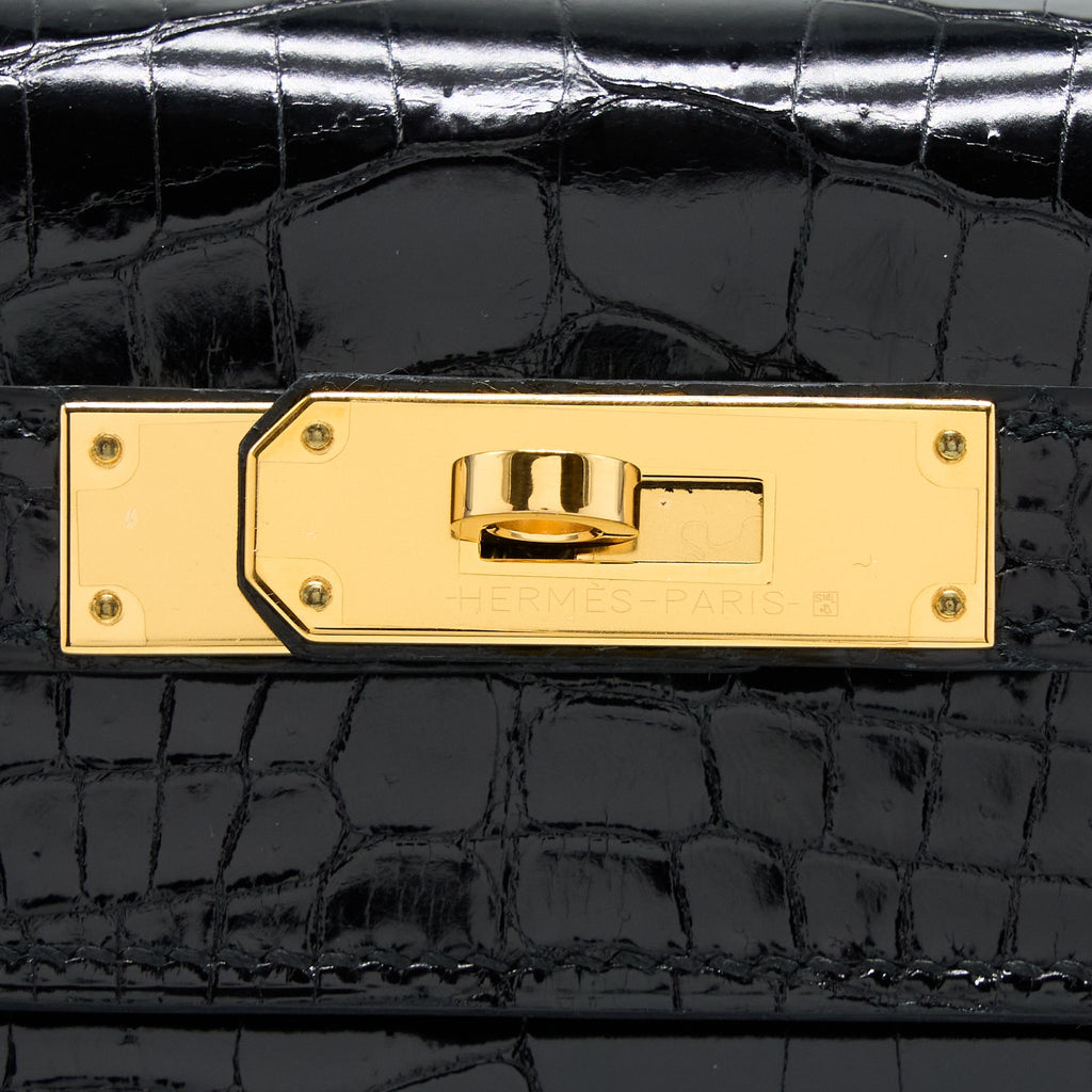 HERMES KELLY 28 SELLIER SHINY NILOTICUS CROCODILE BLACK GHW